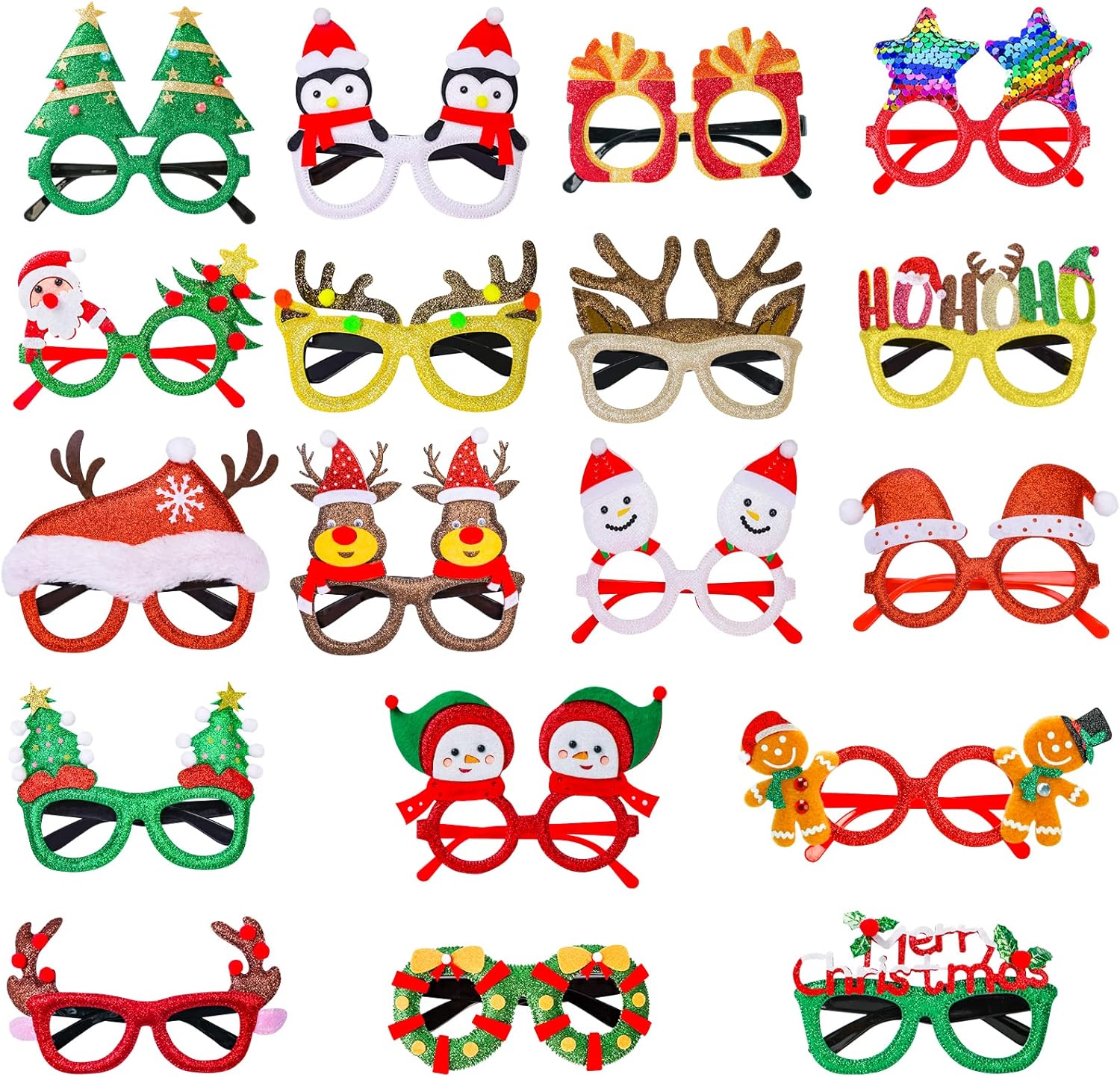 18Pcs Christmas Glasses Glitter Party Eyeglasses Frames Costume Holiday Glasse for Christmas Parties Favors Photo Booth Novelty Glasses Cosplay (One Size Fits All)